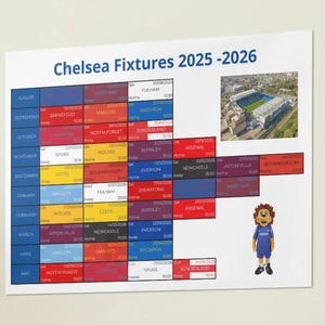 Chelsea FC Fixtures 2025-2026 Poster, Premier League Schedule | Digital Download | Chelsea Fan Gift
