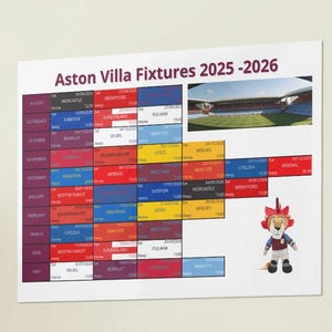 Aston Villa FC Premier League Fixtures 2025 /26,Premier League Schedule | Digital Download | Villa Fan Gift