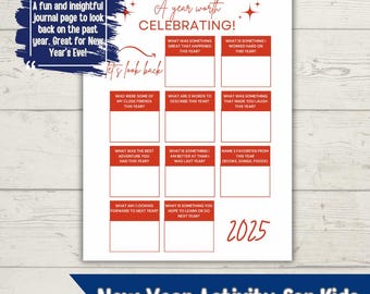 Year in Review for Kids  Printable Reflection Journal New Year’s Eve Activity for Kids Look Back on the Past Year 2025 2026 Easy Last Minute