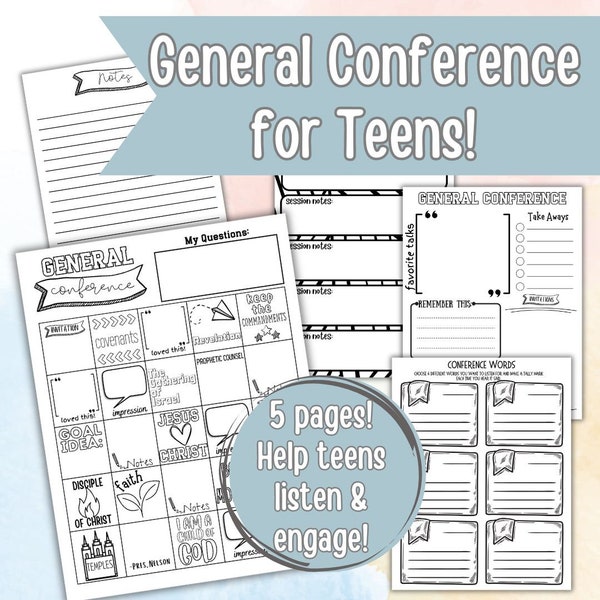 LDS General Conference for Teens, Study Notebook Activities BINGO Conference Squares for kids activity days young women fun printable youth