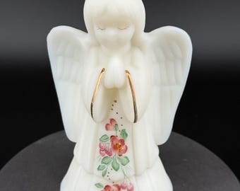 Fenton Art Glass | White Child Angel Figurine Hand-painted, Signed | Vintage Carnival Glass