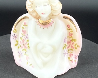 Fenton Art Glass | Hand-painted Guardian Angel Figurine, Signed by Lane | Vintage Carnival Glass