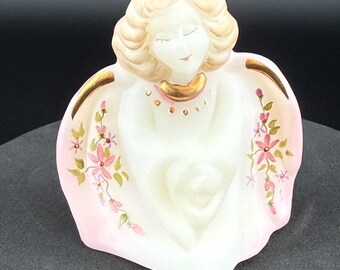 Fenton Art Glass | Hand-painted Guardian Angel Figurine, Signed by Smith | Vintage Carnival Glass