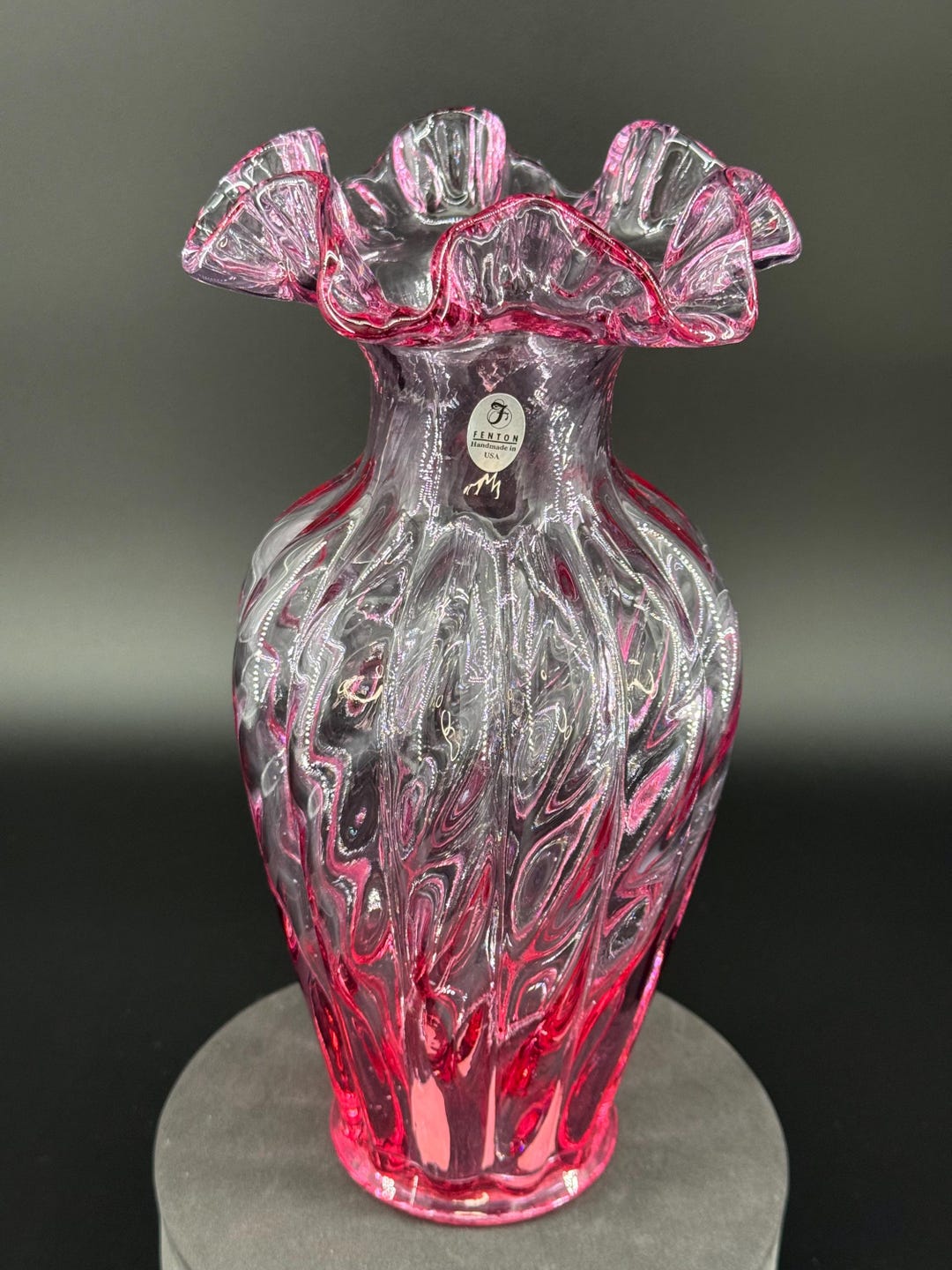 Pink Ruffle Rim Fenton Art Glass | Translucent Pink Ruffle-rim Vase | Vintage Carnival ...