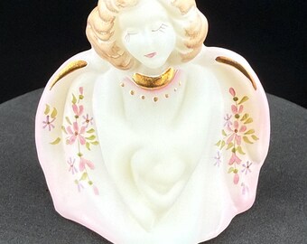 Fenton Art Glass | Hand-painted Guardian Angel Figurine, Signed by Stephens | Vintage Carnival Glass