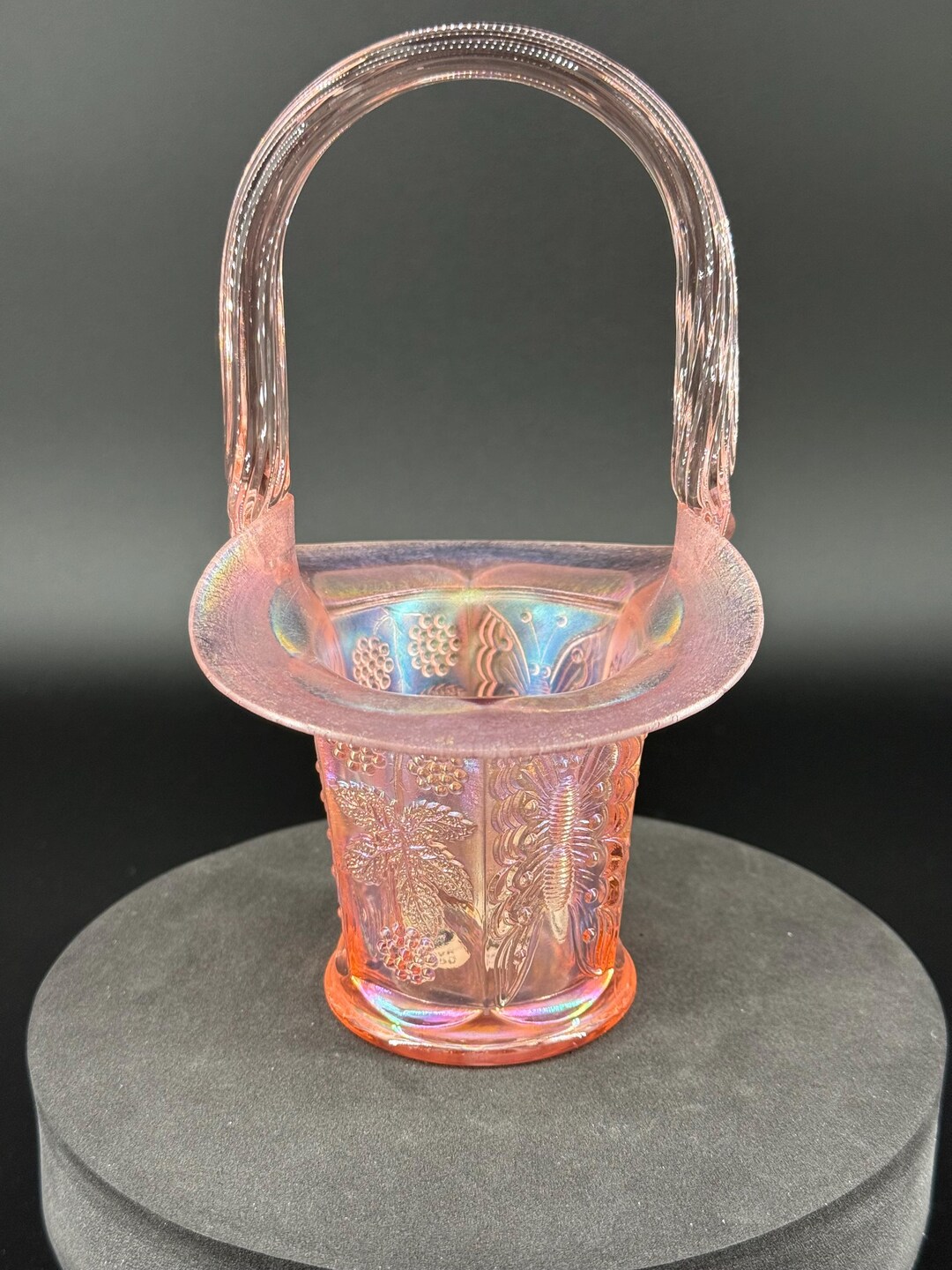 Fenton Art Glass | Pink Iridescent Flared-rim Basket | Vintage Carnival ...