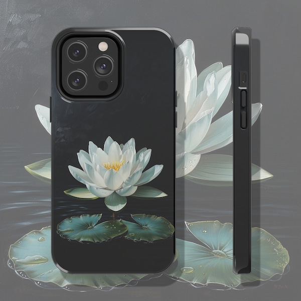Elegant White Lotus Flower Tough iPhone Case, Artistic Floral iPhone Cover, Protective Stylish Smartphone Accessory, Gift for Mom, Gardener