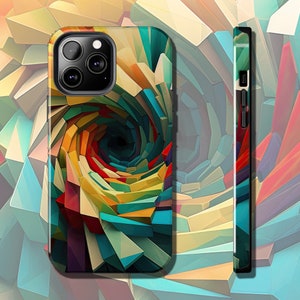 Fractal Swirl Tough iPhone Case, Colorful Geometric Abstract Art, Protective Phone Cover, Unique Phone Accessories, Vibrant Phone Case