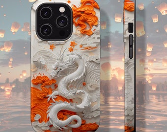 Intricate White Dragon Tough iPhone Case, Mythical Majesty, Fantasy Guardian, Elegant Creature, Unique Dragon Art, Protective Phone Cover