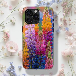 Radiant Lupine Flowers Tough iPhone Case, Floral iPhone Case, Botanical iPhone Cover, Vibrant Flower Design, Colorful iPhone Case, Gardening