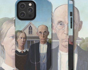 Iconic American Gothic Art Tough iPhone Case, Classic Painting, Art Lover Gift, Protective Stylish Smartphone Accessory, iPhone 15