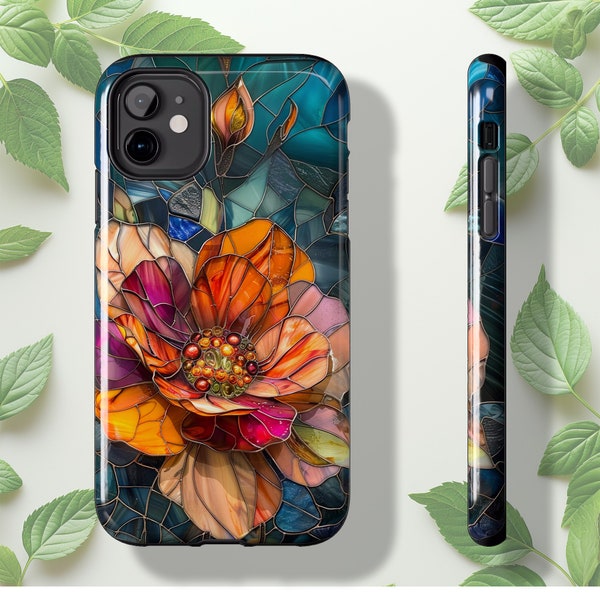 Stained Glass Floral iPhone Case, Vibrant Flower Protective Phone Cover, Artistic Durable Mobile Accessory, Unique Gift Idea, Gift for Mom