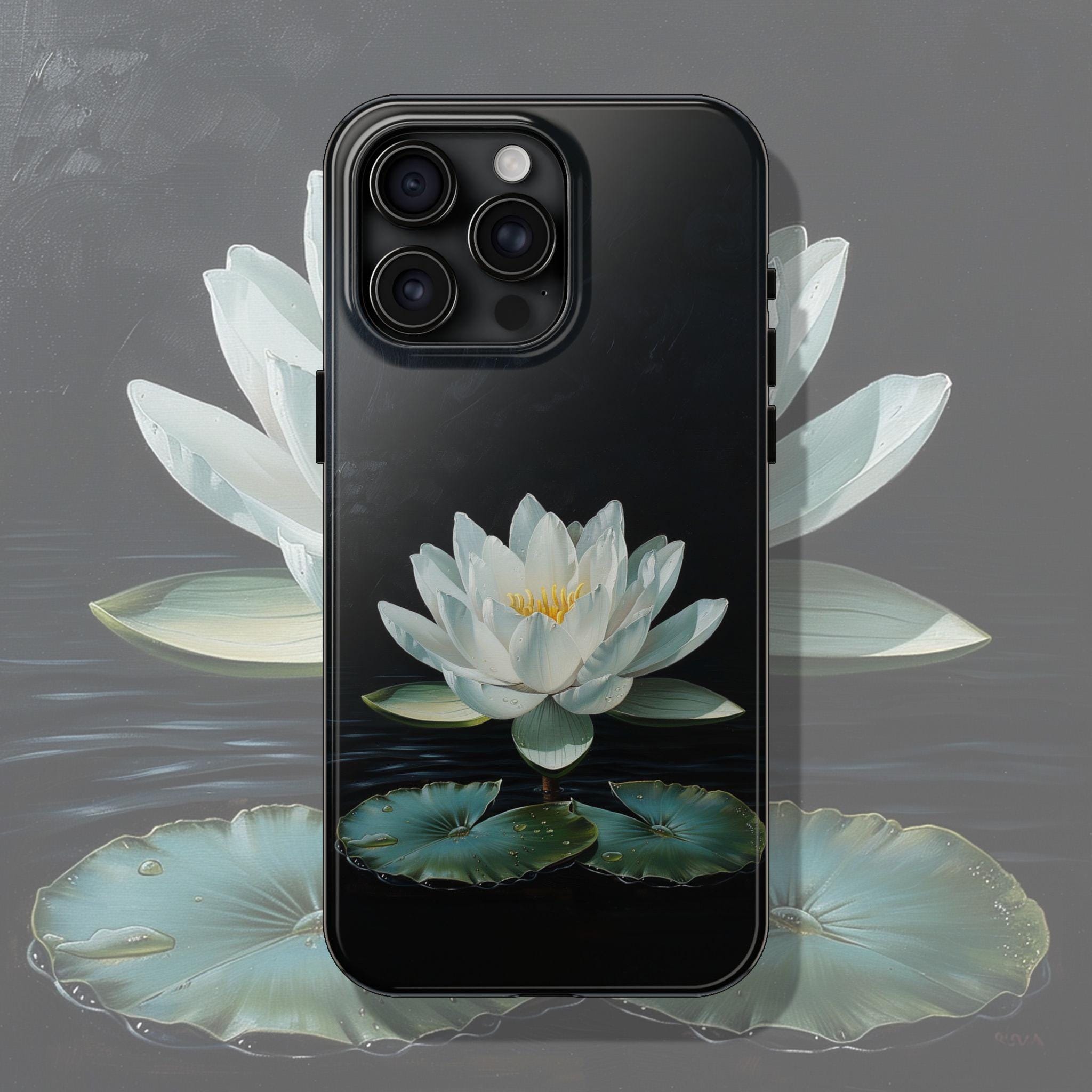 Elegant White Lotus Flower Tough iPhone Case, Artistic Floral iPhone Cover, Protective Stylish Smartphone Accessory, Gift for Mom, Gardener