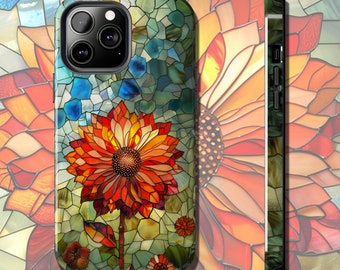 Stained Glass Flower Tough iPhone Case, Artistic Floral Phone Cover, Protective Durable Accessory, Unique Colorful Gift, Mom Gift, Art Lover