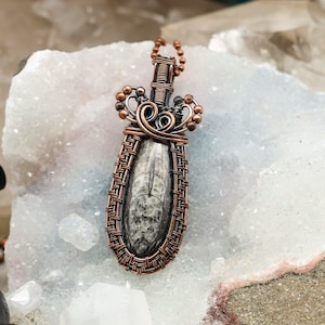 Orthoceras Fossil Wire Wrap Crystal Pendant