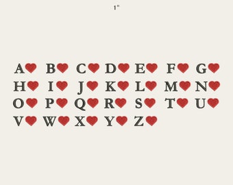 Mini fichier de broderie de manche alphabet coeur, fichiers amour Saint-Valentin, téléchargement numérique, PES, broderie petite manche, initiales de la Saint-Valentin