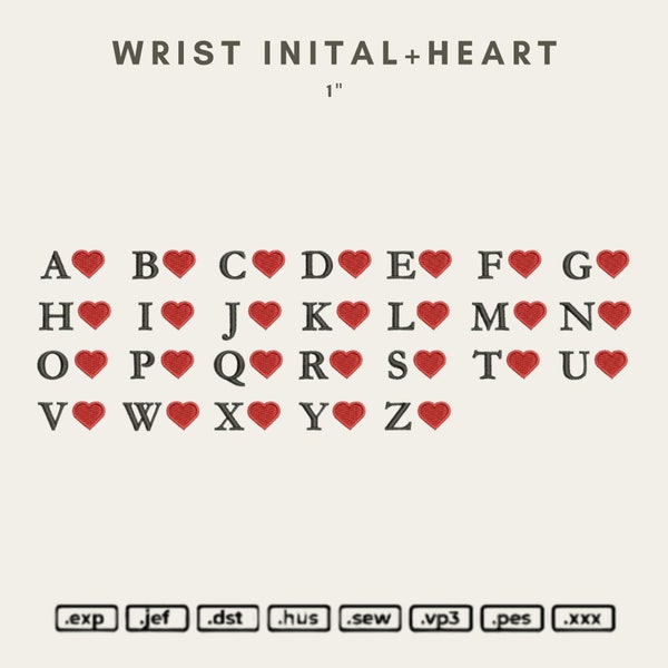 Mini Heart Alphabet Sleeve Embroidery File, Love Valentines Files, Digital Download, PES, Small Sleeve Embroidery, Valentine Initials