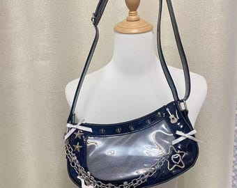 Super Cute Leather Ita Bag Punk bat Ita shoulder bag Handmade Remake Handbag Y2K Crossbody Bag Windows Bag Pin display Bag for women girl