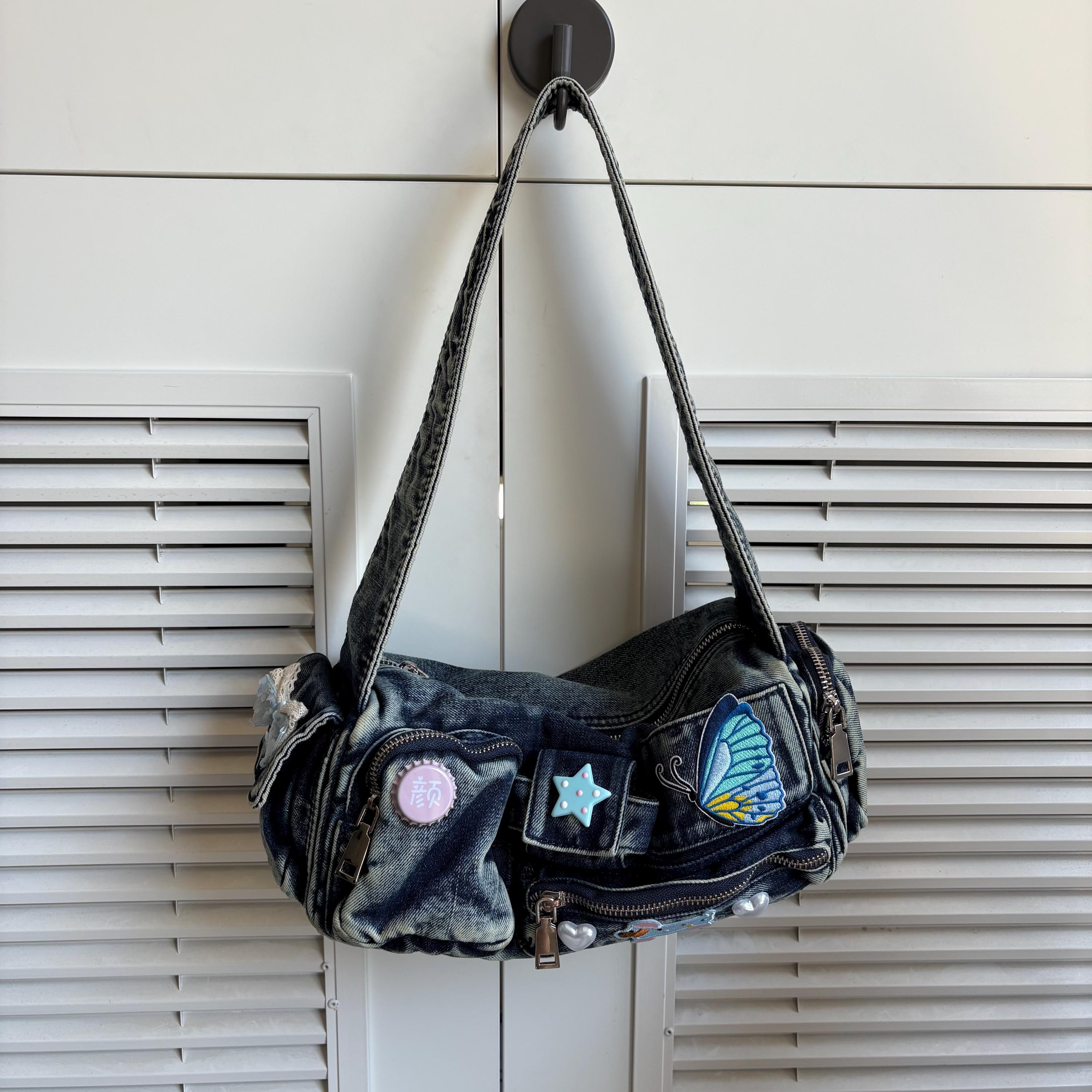 handmade remake super cute denim shoulder bag y2k bag handbag punk bag denim bags punk bags gothic bags for women girl party