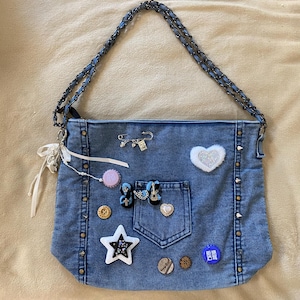 Y2K Handmade Remake Denim Umhängetasche Einkaufstasche Retro Crossbody Tasche Große Kapazität Handtasche gothic Geldbörse für Frauen Geschenk
