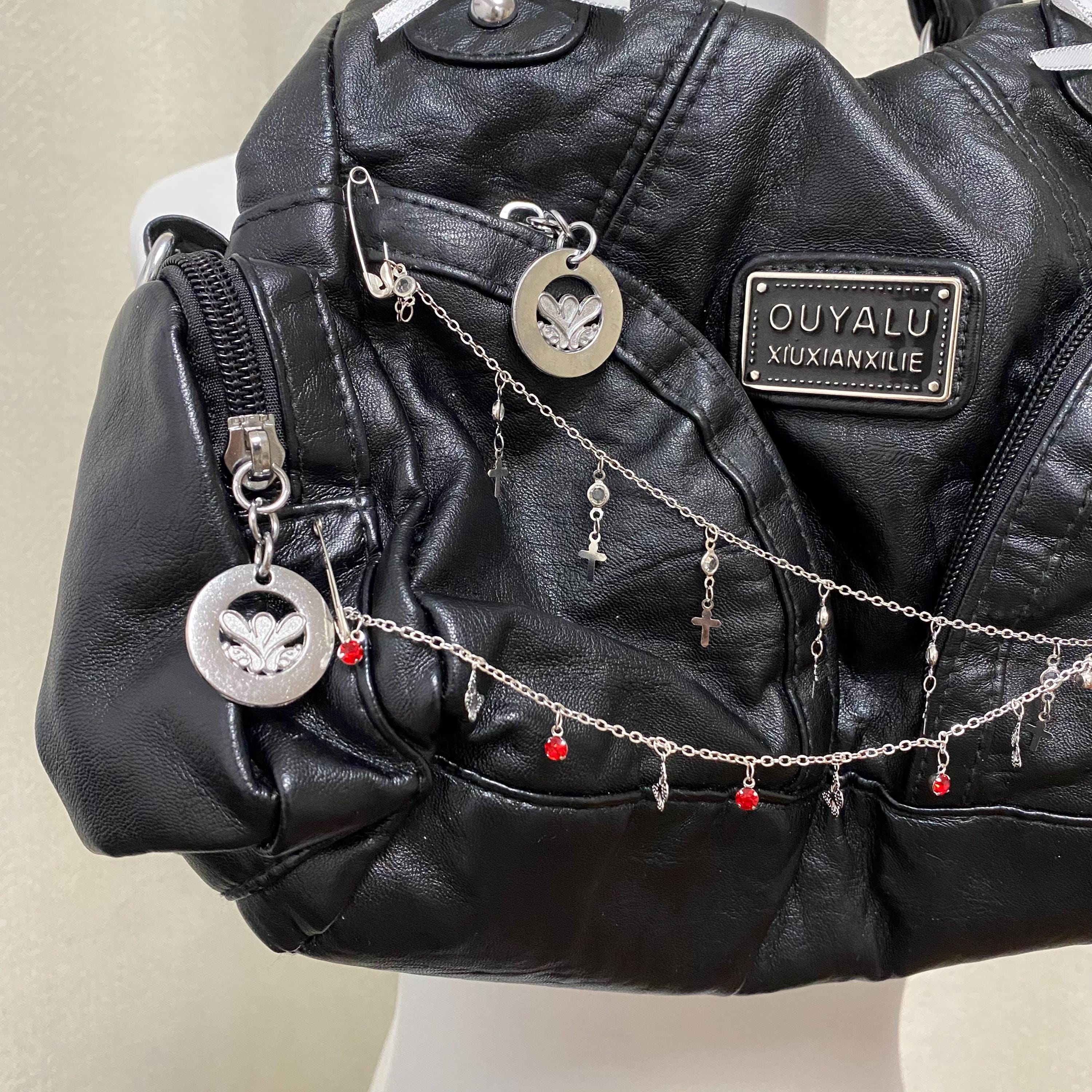 バッグ 00s leather design handbag y2k Y2K Remake Handmade Tote Bag Punk Leather Bag Crossbody Bag