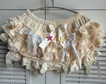 super cute !!beige shorts lace handmade remake shorts mini shorts y2k short pleated shorts cake shorts for women girl party travel shorts
