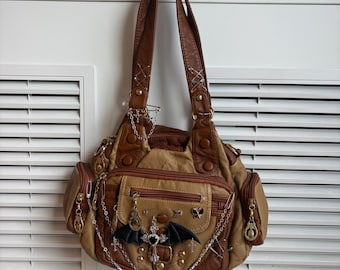 Handmade remake shoulder bags Tote bags leather bags crossbody bag y2k punk bags Gothic style bags for women gril party travel bags
