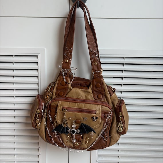 Handmade remake shoulder bags Tote bags leather bags crossbody bag y2k punk bags Gothic style bags for women gril party travel bags
