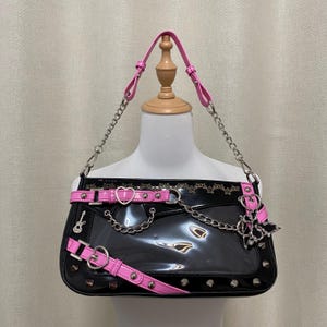 Super nette Leder Ita Tasche Punk Fledermaus Ita Umhängetasche Handmade Remake Handtasche Y2K Crossbody Bag Windows Bag Pin Display Bag für Frauen Mädchen