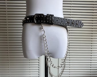 Handmade remake rivet blet leather belt waist chain belt punk belt y2k belt gothic style belt for women girl