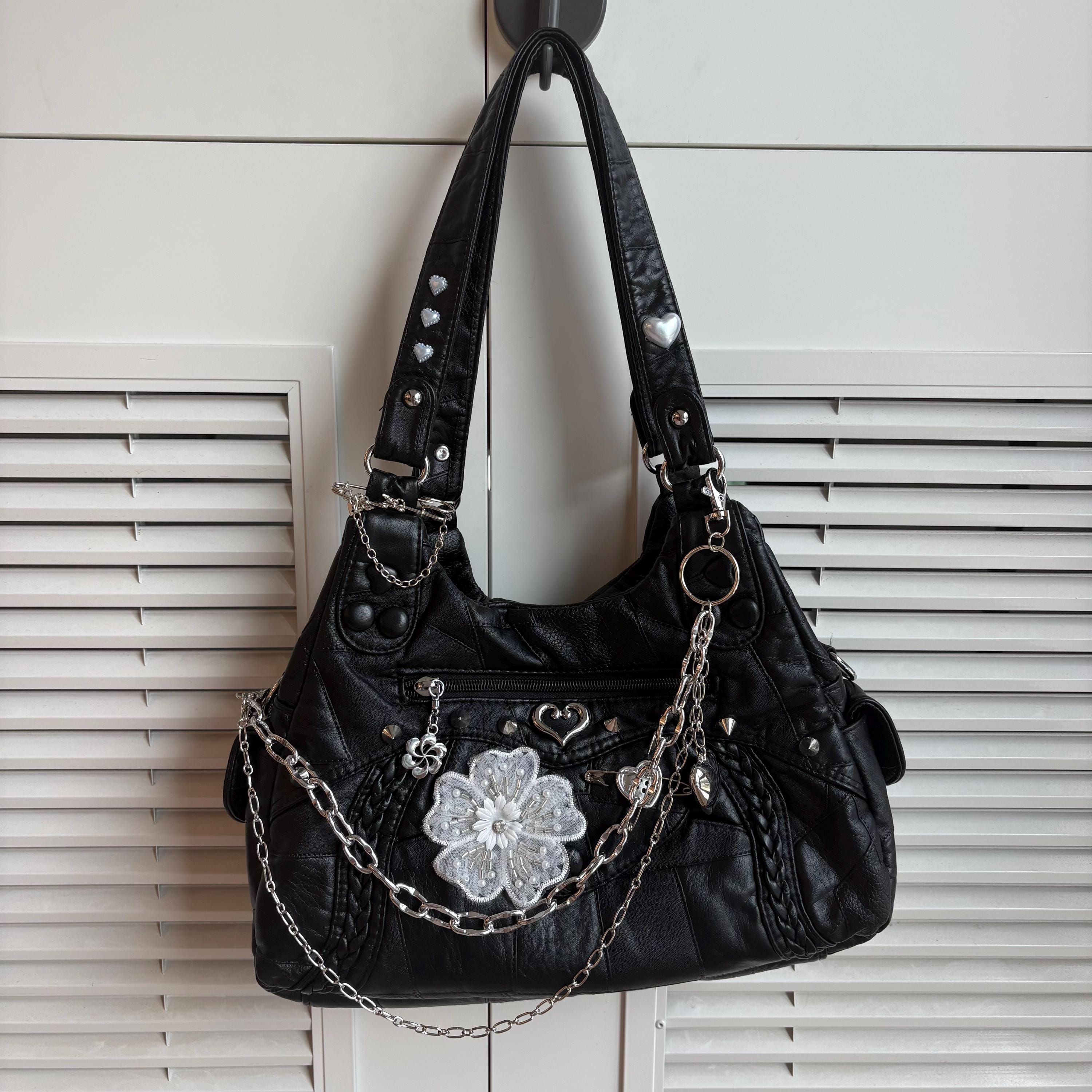 Y2K grunge City shoulder bag Black mini Cyber ファッション Y2K