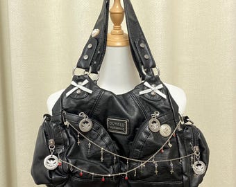 Y2K Remake Handmade Tote Bag Punk Leather Bag Crossbody Bag Button Bottle Cap Design Shoulder Bag for women girl