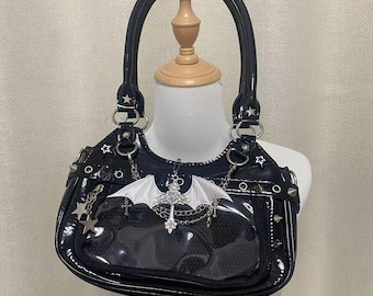 Super Cute Leather Ita Bag Punk bat Ita shoulder bag Handmade Remake Handbag Y2K Crossbody Bag Windows Bag Pin display Bag for women girl