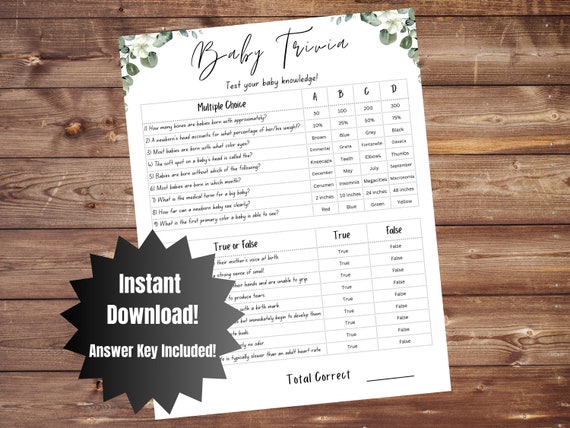 Baby Trivia Shower Game Baby Trivia Baby Shower Game Baby Shower Trivia Game Fun Baby Shower Trivia Game Baby Shower Trivia Game Printable