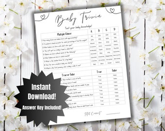 Juego de trivia para baby shower Juego de trivia para baby shower Divertido baby shower Minimalista Trivia para bebé Imprimible Juego de trivia para baby shower