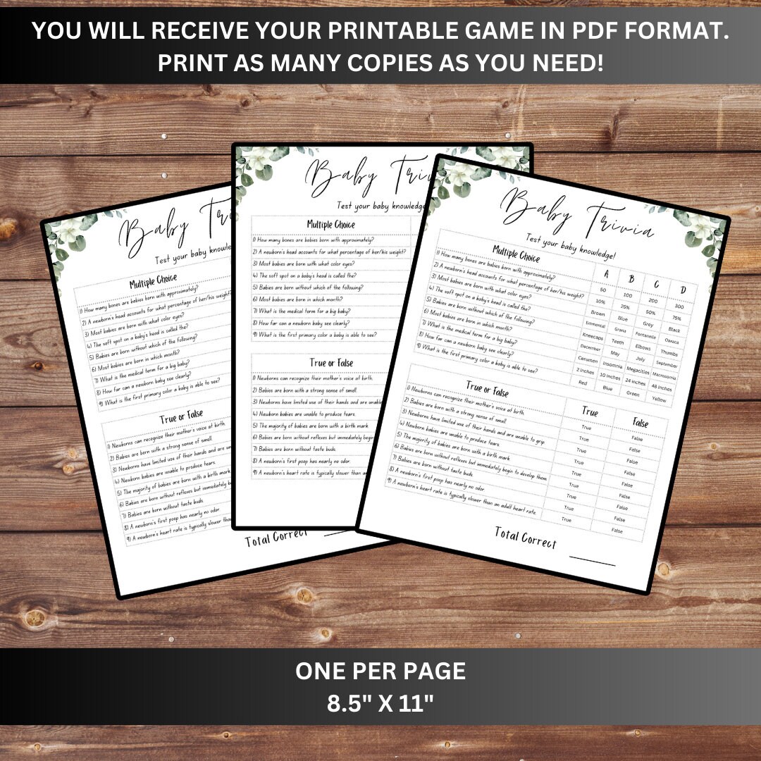 Baby Trivia Shower Game Baby Trivia Baby Shower Game Baby Shower Trivia ...