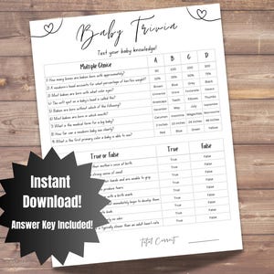 Baby Trivia Shower Game Minimalistic Baby Shower Game Printable Gender Neutral Hearts Minimalist Modern Baby Shower Instant Download