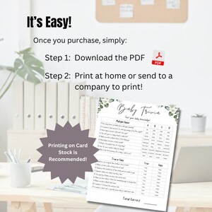 Puede incluir: Un juego de trivia para beb&eacute;s imprimible con un dise&ntilde;o floral verde y blanco. El juego incluye preguntas de opci&oacute;n m&uacute;ltiple y preguntas de verdadero o falso. El texto del juego dice "Baby Trivia" y "&iexcl;Pon a prueba tus conocimientos sobre beb&eacute;s!"