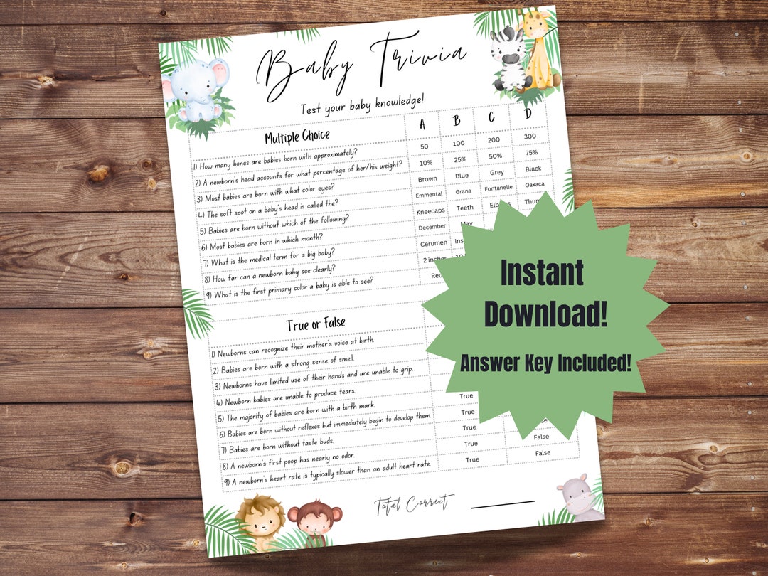 Jungle Safari Baby Trivia Game | Printable Baby Shower Activity ...