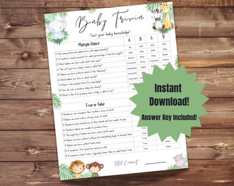Safari Animal Baby Trivia | Baby Shower Game | Jungle Baby Shower | Printable Baby Shower Activity | DIY Baby Shower | INSTANT DOWNLOAD