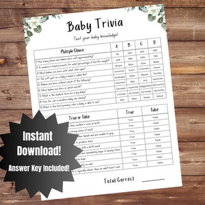 Baby Shower Trivia Game Gender Neutral - Baby Trivia - Baby Shower Trivia - Baby Shower Games - Baby Shower Download - Baby Shower Game