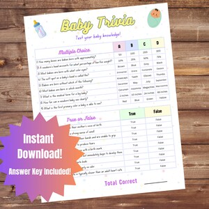 Baby Shower Trivia Game Gender Neutral - Baby Trivia - Baby Shower Trivia - Baby Shower Games - Baby Shower Download - Baby Shower Game