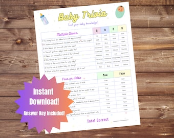 Gender Neutral Baby Shower Trivia Game – Fun Baby Facts (PDF Download)