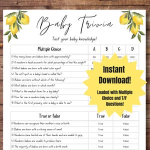 Lemon Baby Shower Game Lemon Baby Trivia Little Baby Lemon Theme Shower Game Yellow Mediterranean Lemon Shower Trivia Game Instant Download