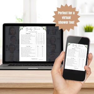 Puede incluir: Un juego de trivia para beb&eacute;s imprimible con un dise&ntilde;o floral verde. El juego incluye preguntas de opci&oacute;n m&uacute;ltiple y preguntas de verdadero o falso sobre beb&eacute;s. El juego es perfecto para una baby shower virtual.