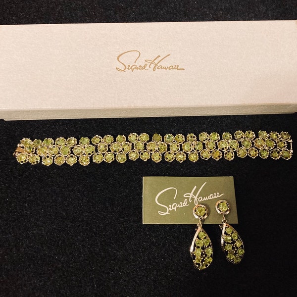 Vintage Sigrid Hawaii "Peridot Pacific" Olivine Bracelet & Earring Set