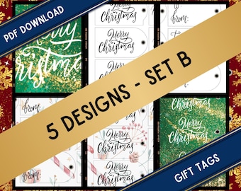 Etichette regalo di Natale stampabili verdi e dorate - Etichette festive per regali e confezioni fai da te - Download istantaneo - Set B