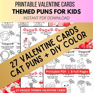 Cat Puns Valentine&#39;s Day Cards - 27 Unique Cards With 3 Themes, 8.5x11 & A4 Sizes, Adorably Cute Puns, Perfect for School And Friends