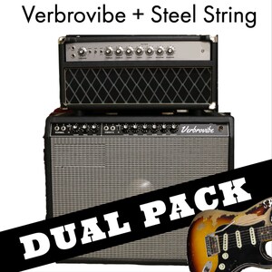May include: Dual pack of guitar amplifiers. The top amplifier is a black combo amp with a silver faceplate and the text "Verbrovibe" on the front. The bottom amplifier is a black combo amp with a silver grille and the text "Verbrovibe" on the front. The text "DUAL PACK" is superimposed over the image.