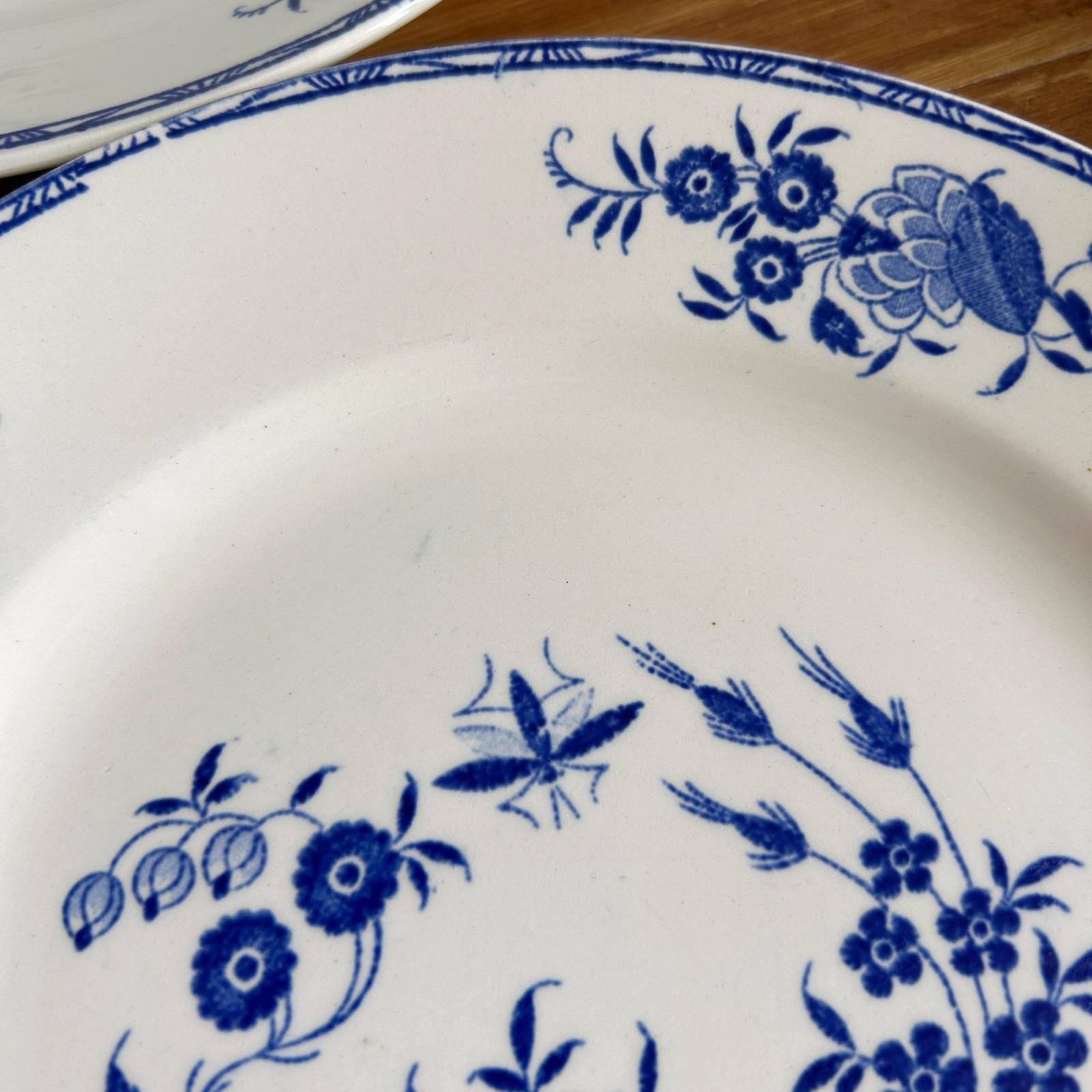 Set of 6 Vintage Boch Frères Plates, Grand Bouquet Blue Floral
